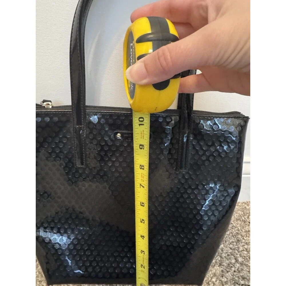 Kate Spade Womens Embossed  Patent, Tote Black Polka Dot, Preowned